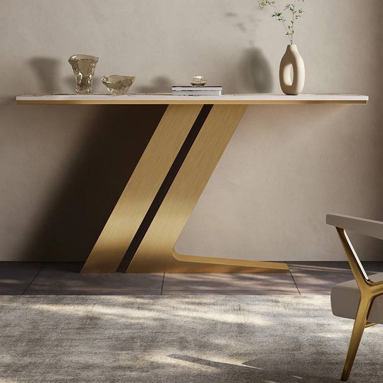 Beso Console Table Made of High-Quality Metal and Marble Top