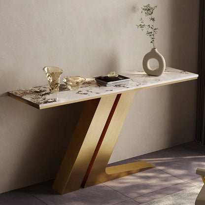 Beso Console Table Made of High-Quality Metal and Marble Top