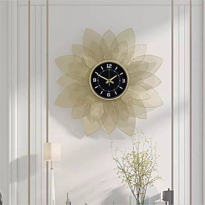 Luxury Flower Design Hanging golden wall clock