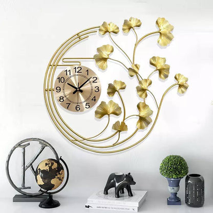 Custom Design Gold Leaf Metal Art Wall Clock