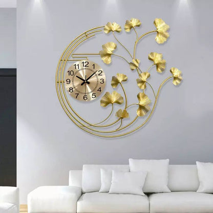 Custom Design Gold Leaf Metal Art Wall Clock