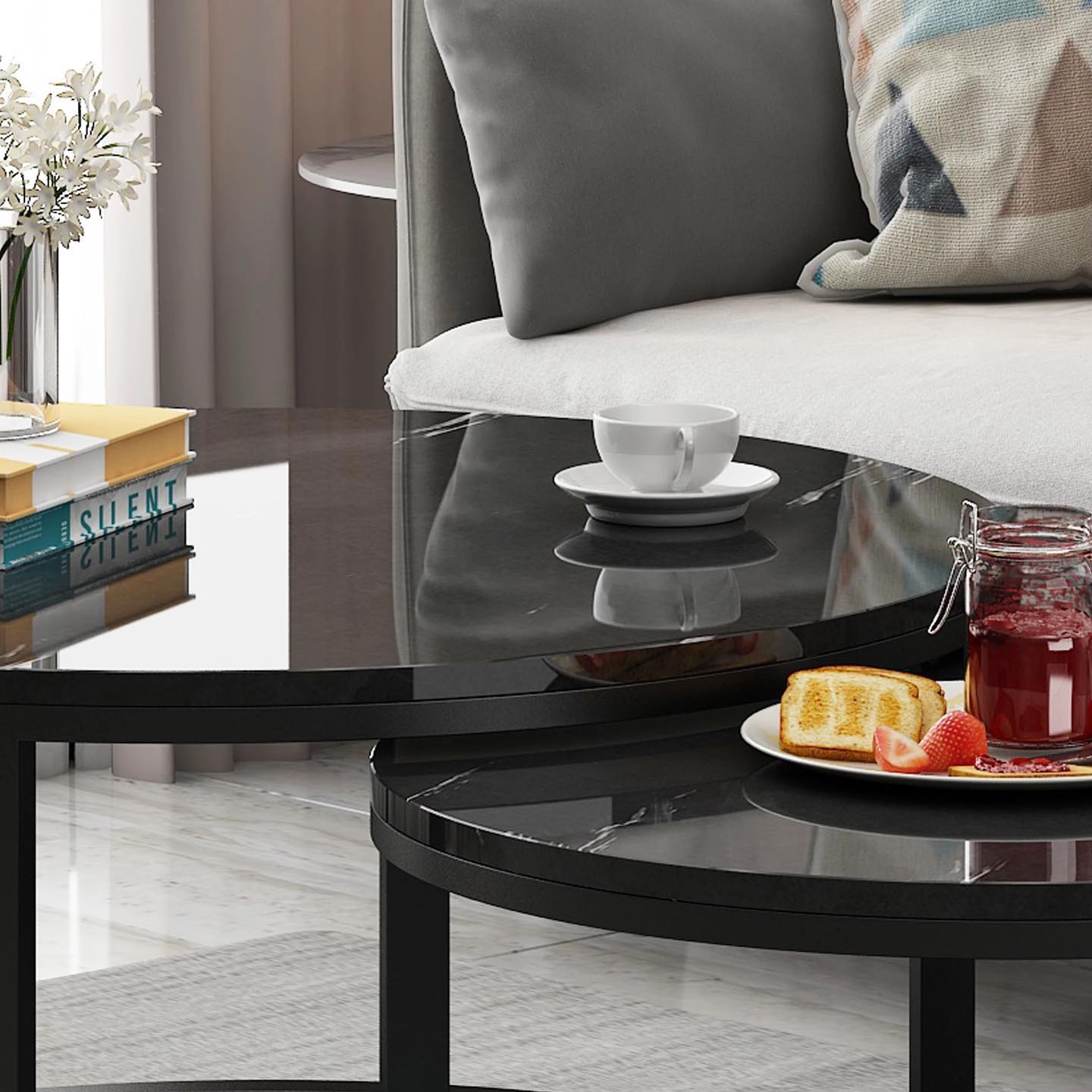Harmony Black marble coffee table set