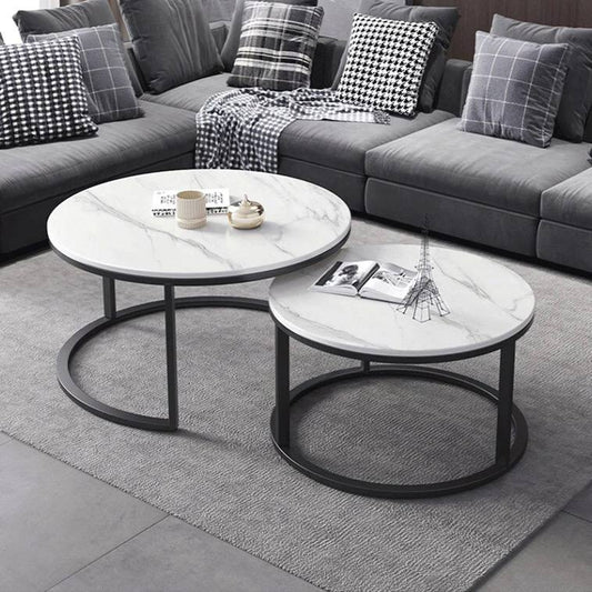 Marble with black base coffee table set