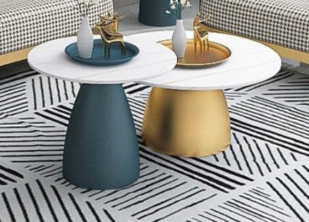 Modern luxury marble coffee table set (gold and blue)