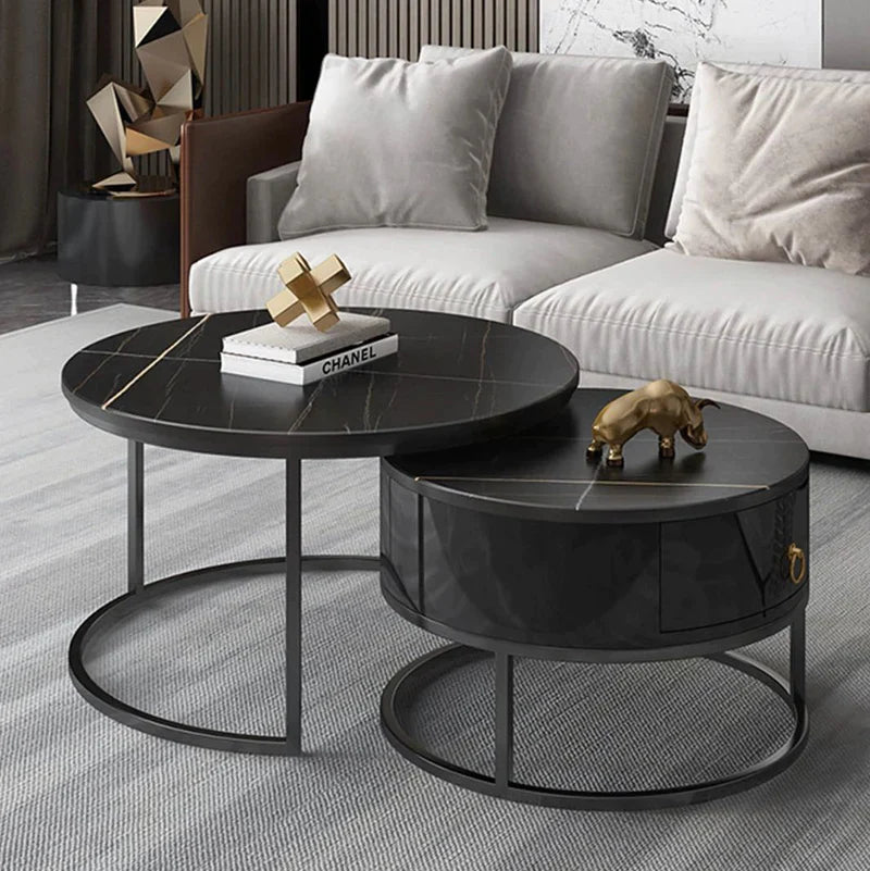 LUXURY BLACK MARBLE COFFEE TABLE SET