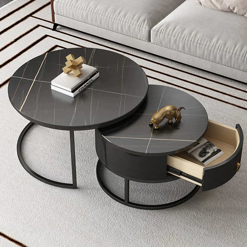 LUXURY BLACK MARBLE COFFEE TABLE SET