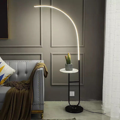 Curved LED floor lamp marble shelf, marble base three colors