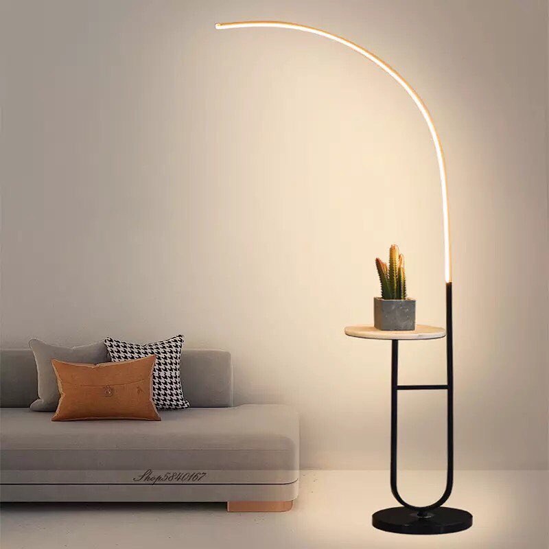 Curved LED floor lamp marble shelf, marble base three colors