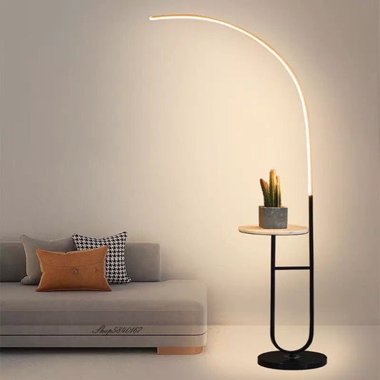 Curved LED floor lamp marble shelf, marble base three colors