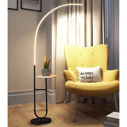 Curved LED floor lamp marble shelf, marble base three colors