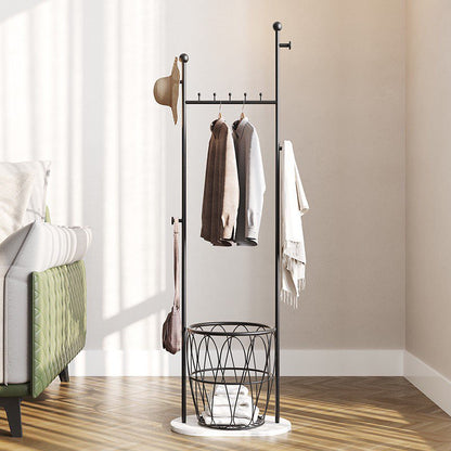 Clothes rack with basket and marble base (black)