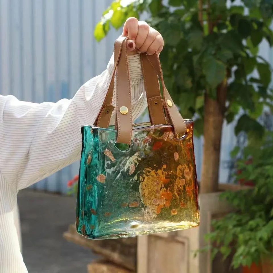 GLASS BASKET (leather hand)