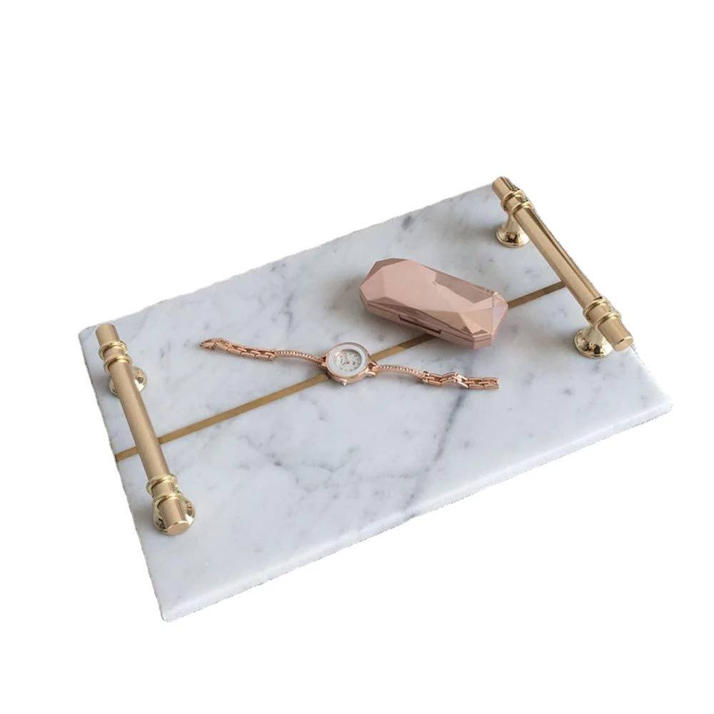 Gold line rectangular marble tray