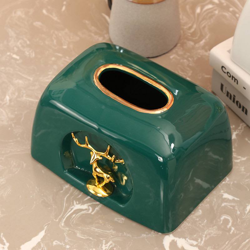 Glass tissue box "green & white"