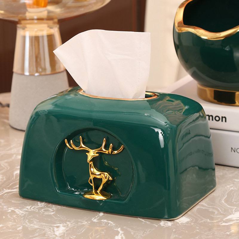 Glass tissue box "green & white"