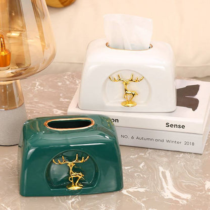 Glass tissue box "green & white"